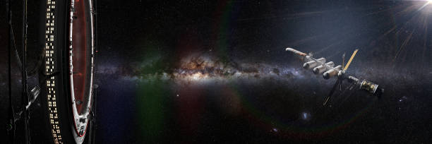 istock huge space station, futuristic habitat in outer space approached by a spaceship 1188167104