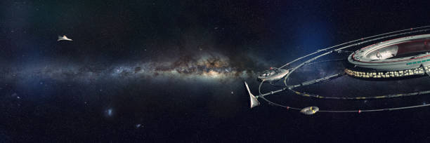 istock huge space station, futuristic habitat in outer space approached by a spaceship 1188167254