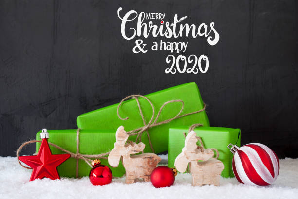 istock Merry Christmas And A Happy 2020, Green Present, Snow 1188168506