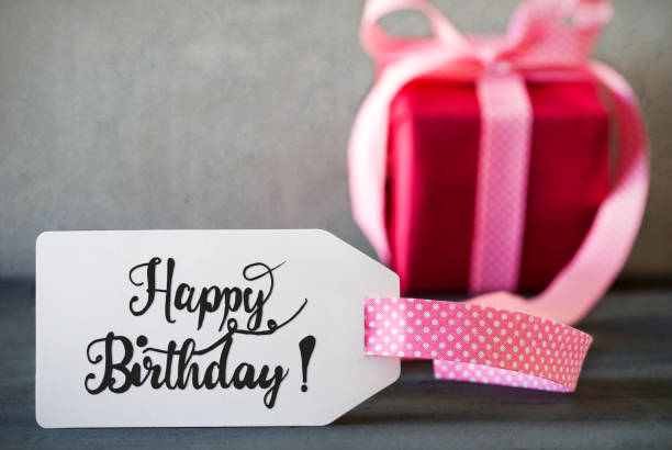 istock Pink Christmas Gift, Label With Calligraphy Happy Birthday 1188168529