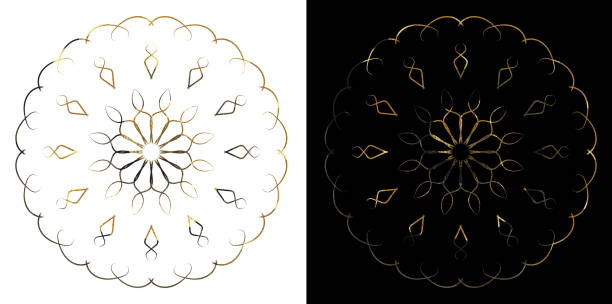 Lines ornament illustration Ramadan Islamic round pattern. Black and Gold background Lines ornament illustration Ramadan Islamic round pattern. Black and Gold background digital composite nobody floral pattern flower stock illustrations