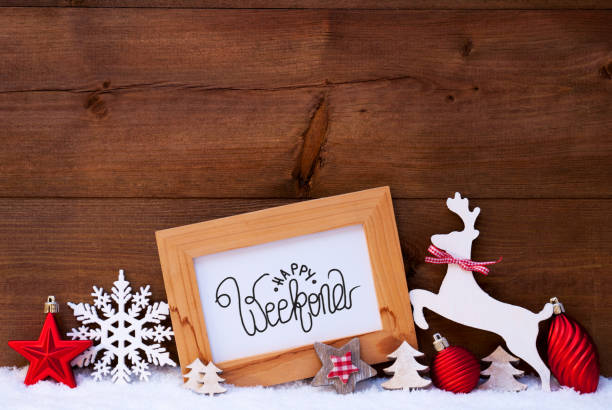 istock Tree, Snowflake, Snow, Ball, Calligraphy Happy Weekend 1188168913