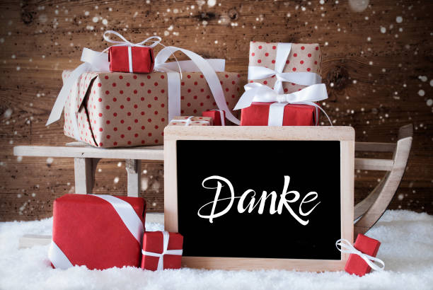 istock Sleigh, Gift, Snow, Snowflakes, Danke Means Thank You 1188169452