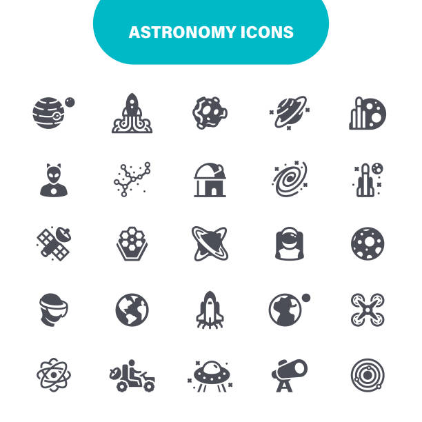Astronomy Icons Astronomy, Space, Black Hole, Saturn, Constellation, Planet - Space, USA, Icon Set big bang space stock illustrations