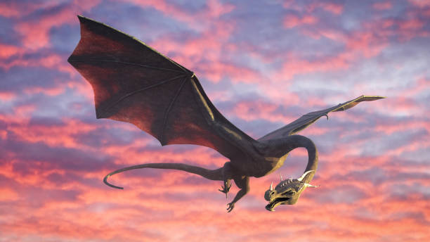 istock beautiful dragon, fairy tale creature flying in the sky 1188172944