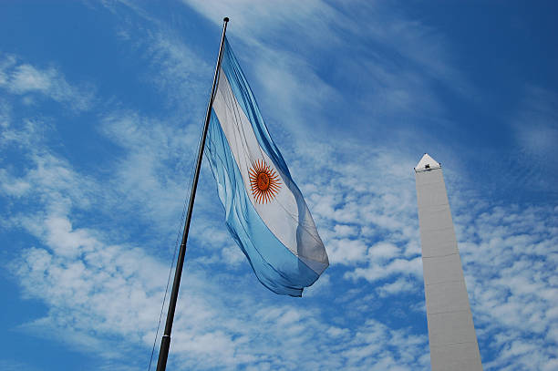 Argentina's Flag and El Obelisco stock photo