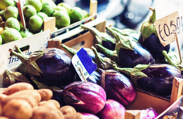 Catania, Sicily august 11, 2018: Various colorful fresh vegetables in the fruit market