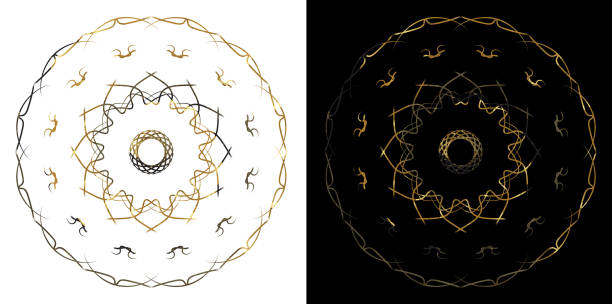 Old Draw ornament illustration Ramadan Islamic round pattern. Black and Gold background Old Draw ornament illustration Ramadan Islamic round pattern. Black and Gold background digital composite nobody floral pattern flower stock illustrations