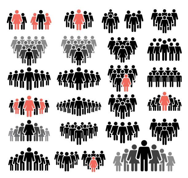 People Icons Set in Black and Red Colors Vector illustration of group of people in black and red colors crowd of people icons stock illustrations