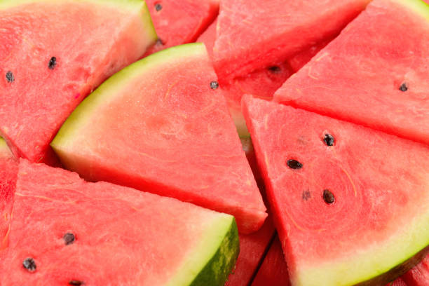 istock Juicy watermelon slices background. Top view. 1188181928