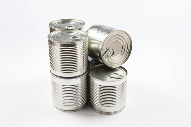 istock Group of silver canned food on white background. 1188182034