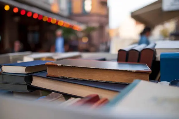 Second hand books for sale in a street book market in Germany