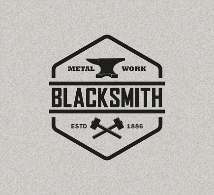 Color illustration of a blacksmith logo on a background with texture.