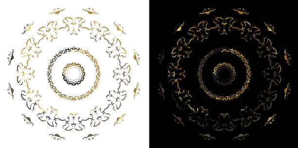 Rose ornament illustration Ramadan Islamic round pattern. Black and Gold background Rose ornament illustration Ramadan Islamic round pattern. Black and Gold background digital composite nobody floral pattern flower stock illustrations