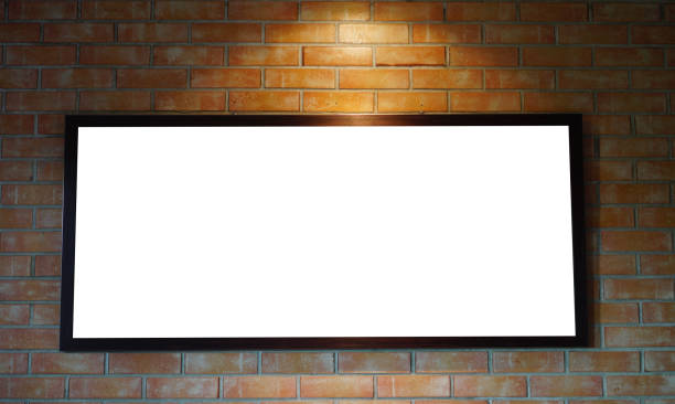 istock Mock up white blank advertising billboard for wood frame front restaurant cafe on brown brick background display your product   insert  text.  retro vintage decoration style 1188189276