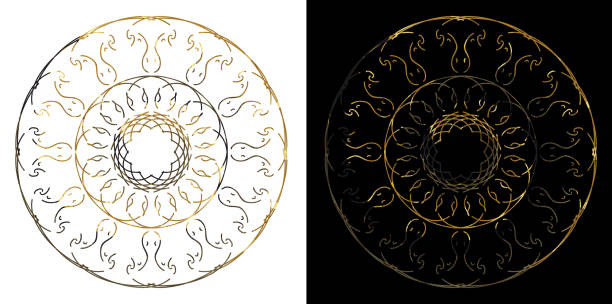 Modern plate ornament illustration Ramadan Islamic round pattern. Black and Gold background Modern plate ornament illustration Ramadan Islamic round pattern. Black and Gold background digital composite nobody floral pattern flower stock illustrations