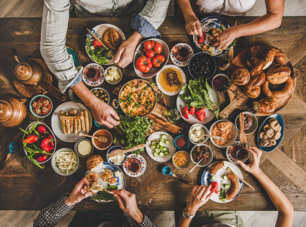 istock Flat-lay of Turkish family during traditional Middle Eastern breakfast 1188189611