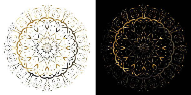 Mosque ornament illustration Ramadan Islamic round pattern. Black and Gold background Mosque ornament illustration Ramadan Islamic round pattern. Black and Gold background digital composite nobody floral pattern flower stock illustrations