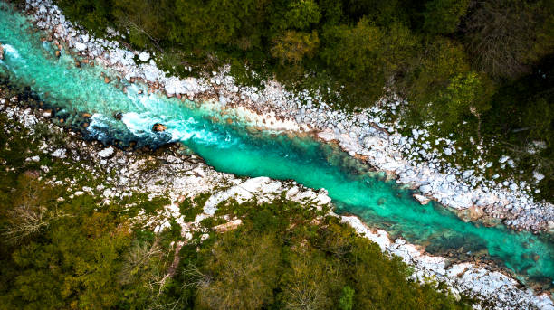 istock Turquoise Emerald Soca River in Soca Valley,Slovenia. Top Down Drone View 1188190353