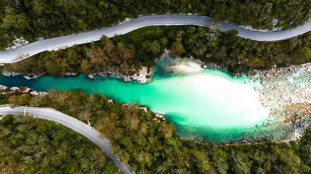 istock Soca River at Valley in Slovenia. Aerial Drone Top Down View 1188190403