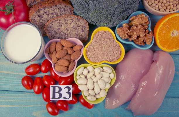 istock Nutritious ingredients and products containing vitamin B3 (PP, niacin) and other natural minerals, concept of healthy lifestyle and nutrition. 1188190747