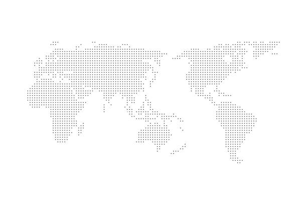 Grey halftone dotted world map vector illustration flat design asia in center. Grey halftone dotted world map vector illustration flat design asia in center node 1 stock illustrations