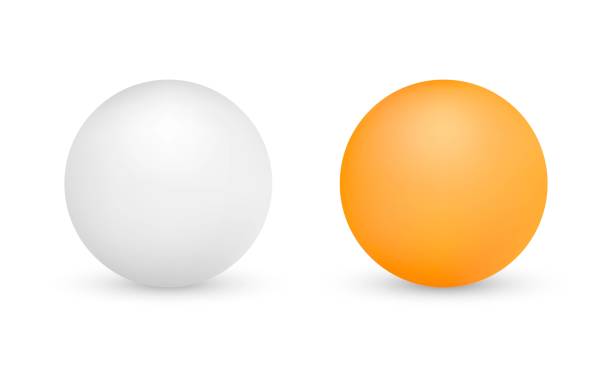 bola ping-pong putih dan oranye terisolasi di latar belakang putih - tenis meja ilustrasi stok