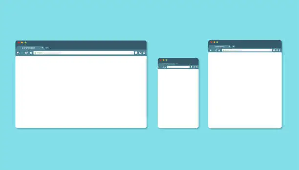 Vector illustration of Browser windows. Browser in flat style. Internet windows for laptop, phone and tablet.