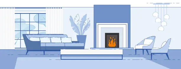Vector illustration of House Living Room Comfortable Interior Flat Vector