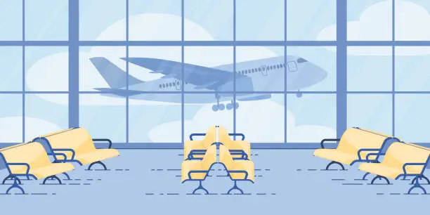 Vector illustration of Modern Airport Waiting Flight Zone Flat Vector