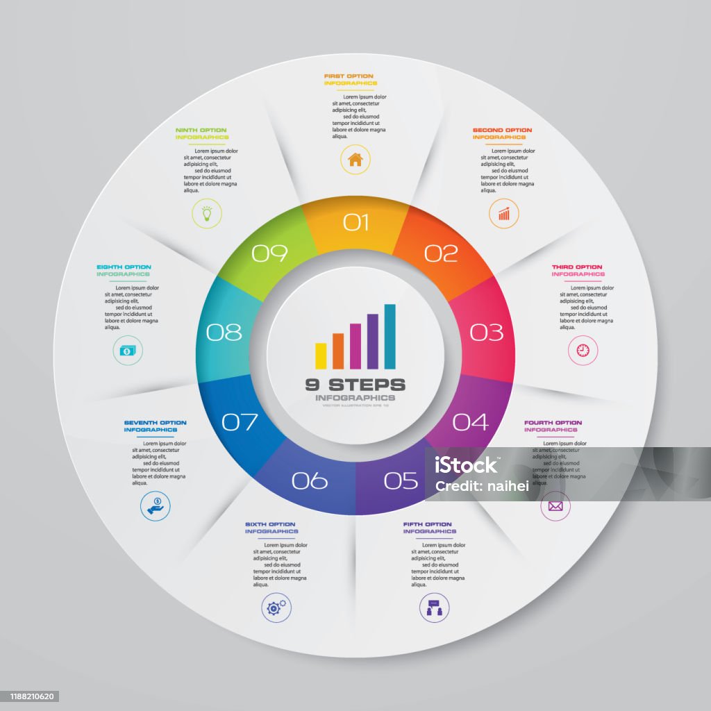 9 Steps Cycle Chart Infographics Elements For Data Presentation Stock