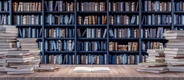 istock Open Book on Bookshelf in the library with old books 3d render 1188211584