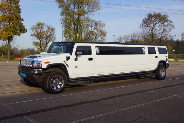 White Hummer wedding limousine stock photo
