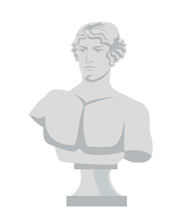 Plaster bust flat vector illustration. Classical roman sculpture isolated on white background. Element of greece statue for art school. Artist item, decorative marble object. Antique masterpiece