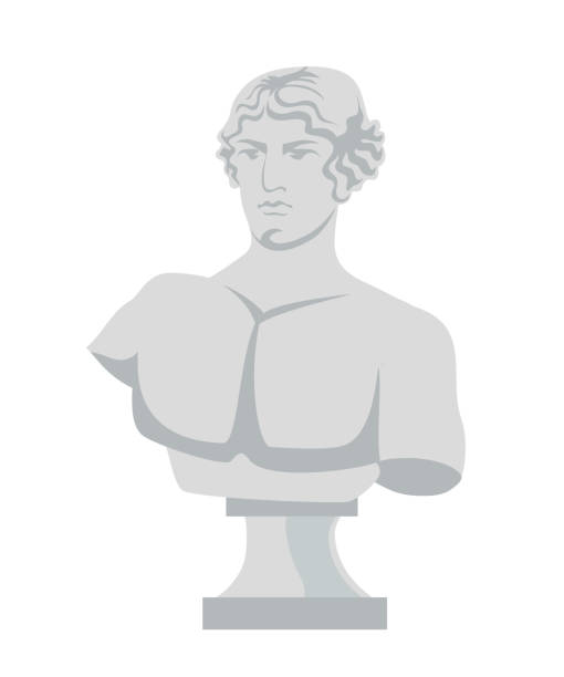 Plaster bust flat vector illustration Plaster bust flat vector illustration. Classical roman sculpture isolated on white background. Element of greece statue for art school. Artist item, decorative marble object. Antique masterpiece statue stock illustrations