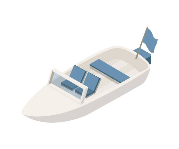 illustrazioni stock, clip art, cartoni animati e icone di tendenza di illustrazione vettoriale isometrica del motoscafo - isometric nautical vessel yacht sailboat