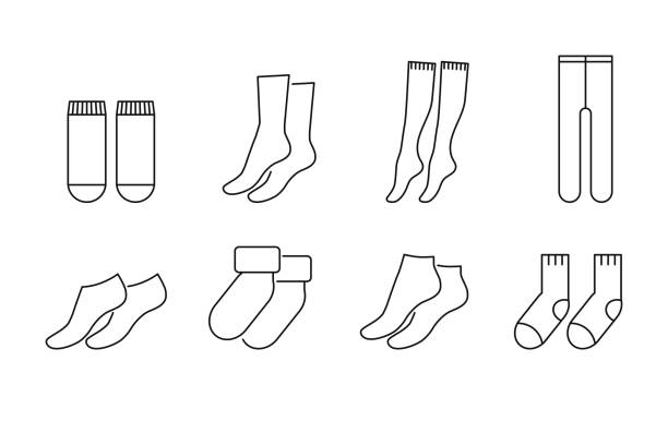 illustrazioni stock, clip art, cartoni animati e icone di tendenza di le icone vettoriali dei calzini impostano lo stile della linea - collant