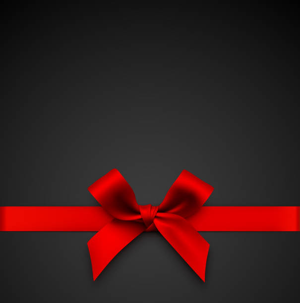 rote geschenkschleife mit band auf schwarzem hintergrund - bow christmas gift holiday stock-grafiken, -clipart, -cartoons und -symbole