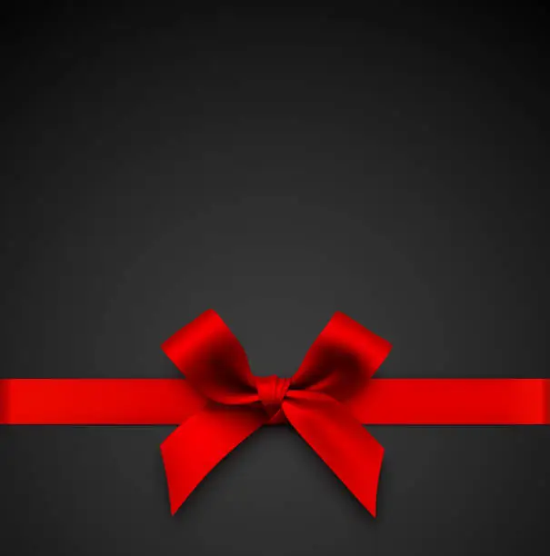 Vector illustration of Red Gift Bow with Ribbon on a Black Background