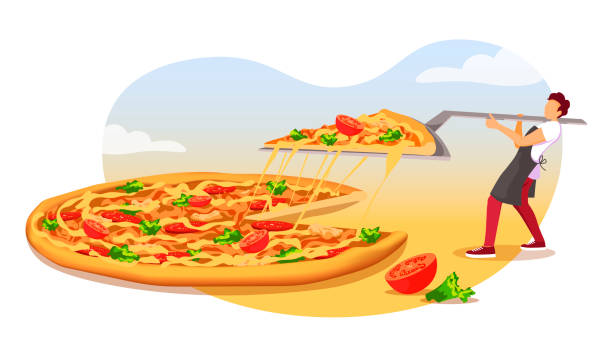 istock Italian restaurant, Pizza, Cooking, Fast food concept. Tiny chef and Huge pizza with cheese, tomato, broccoli. 1188222186