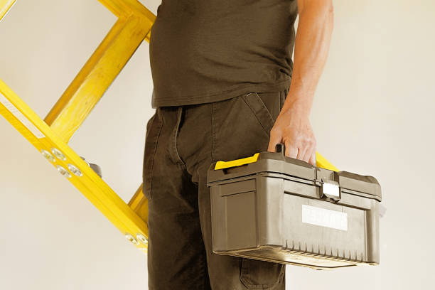 istock Breeder with tool box and yellow wooden ladder. 1188224622