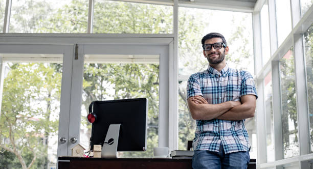 istock Portrait handsome caucasian man with working at home. 1188225919