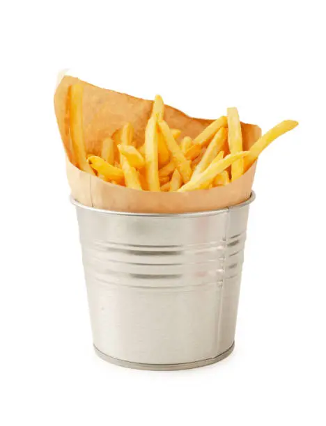 Photo of French fries in metal bucket