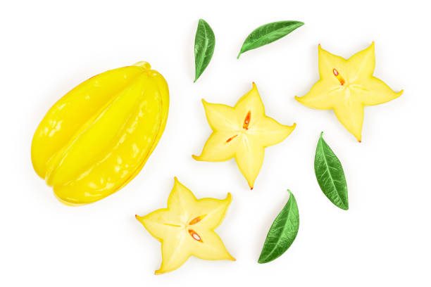 istock Carambola or star-fruit with leaf isolated on white background. Top view. Flat lay 1188227755