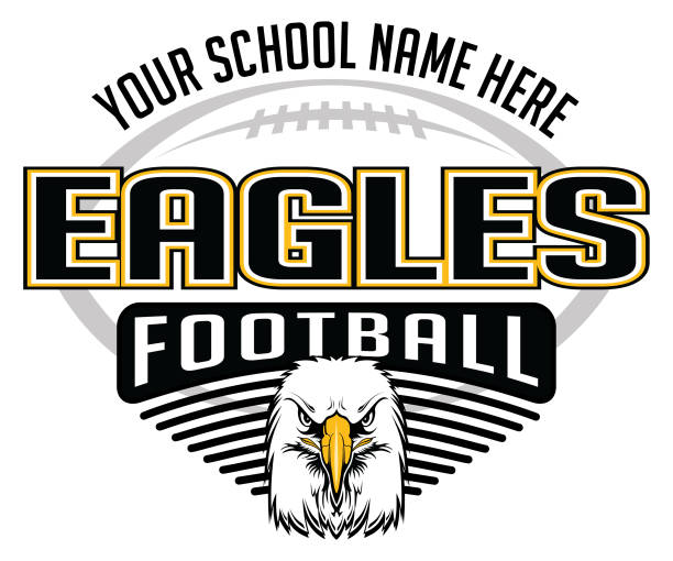 Eagles Football Concept is a team design template that includes a football, an eagles mascot head and text that says eagles football. Great for t-shirt.