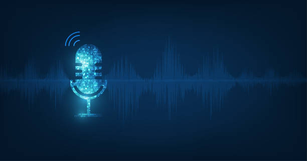 istock vector abstract icon microphone on digital sound wave on dark blue color background.voice recognition concept 1188229420
