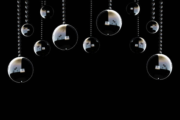 Shiny glass balls on a black background. 3d illustration.
