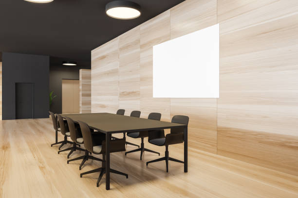 istock Gray and wooden conference room, horizontal poster 1188231855