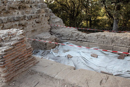 Bacoli, Italy, August 14, 2019. An archaeological excavation in operation in the ancient Greek city of Cuma.