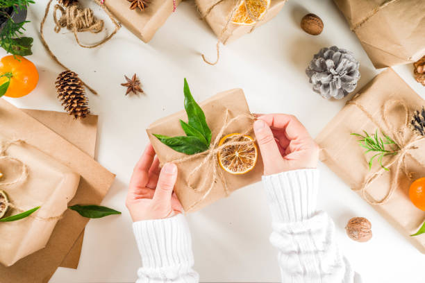 istock Collection of christmas gift boxes with natural rustic decorations 1188234690